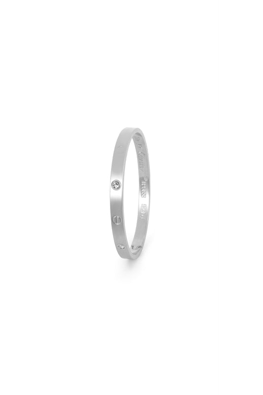 Elegant Silver Bangle Bracelet with Diamond Accents - Timeless Luxury