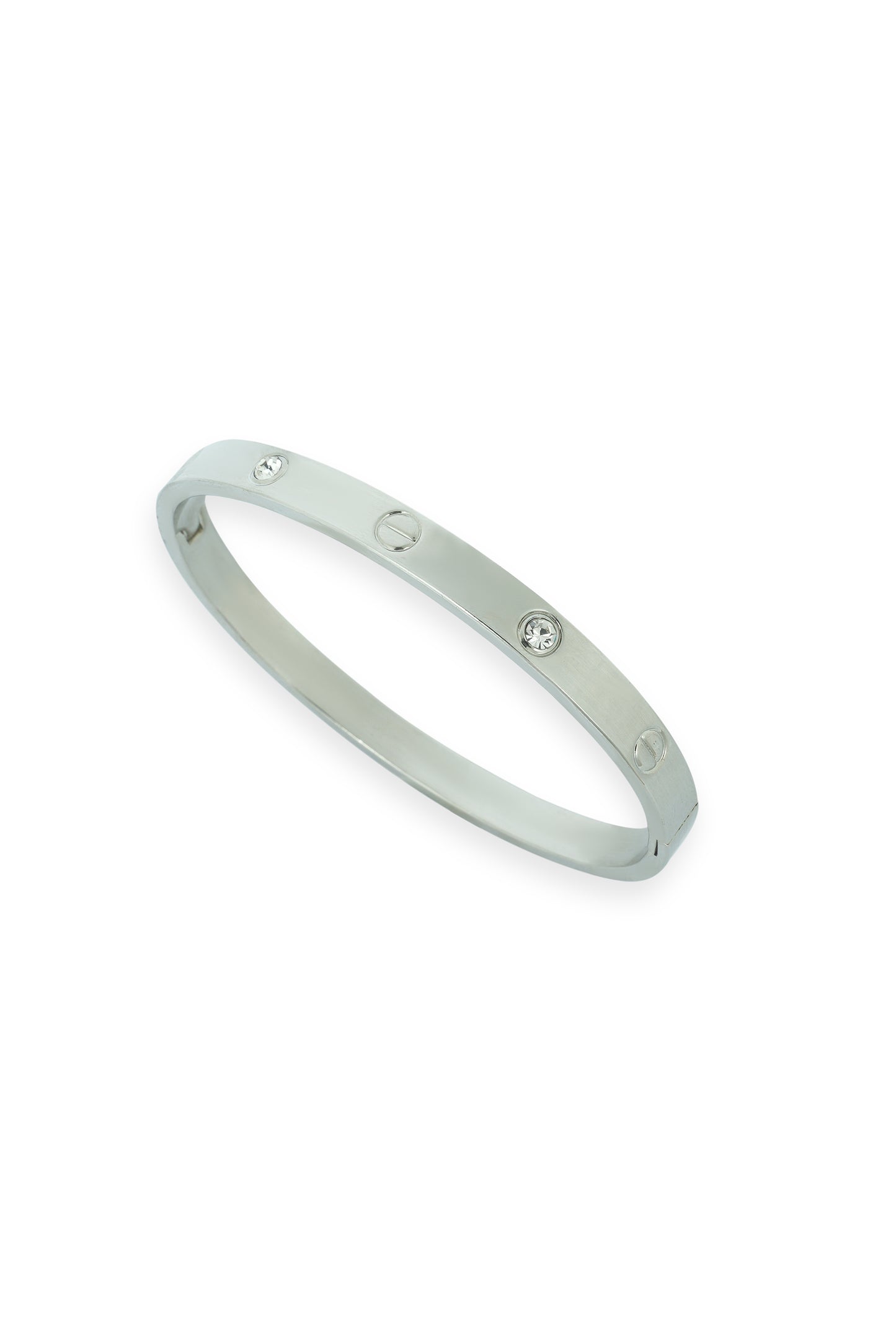Elegant Silver Bangle Bracelet with Diamond Accents - Timeless Luxury