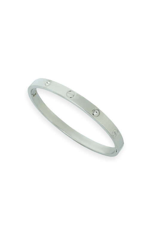 Elegant Silver Bangle Bracelet with Diamond Accents - Timeless Luxury