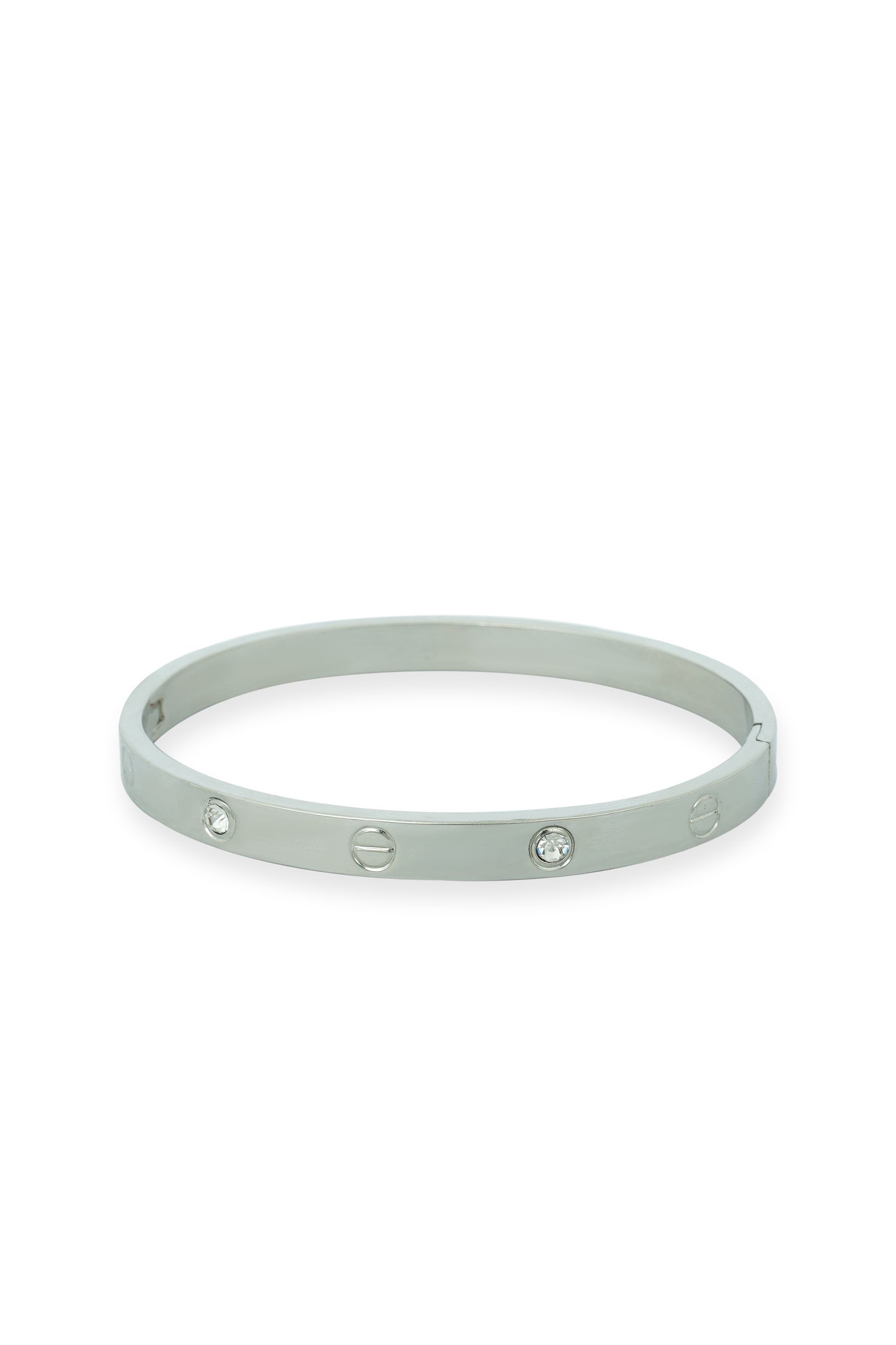 Elegant Silver Bangle Bracelet with Diamond Accents - Timeless Luxury